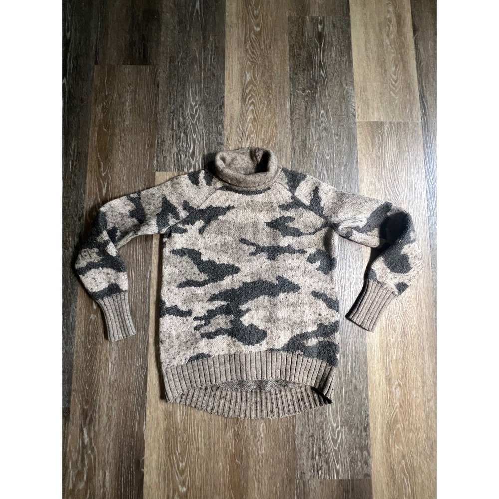 Christian Siriano Turtleneck Sweater Womens XS Brown‎ Camo High Low Knit